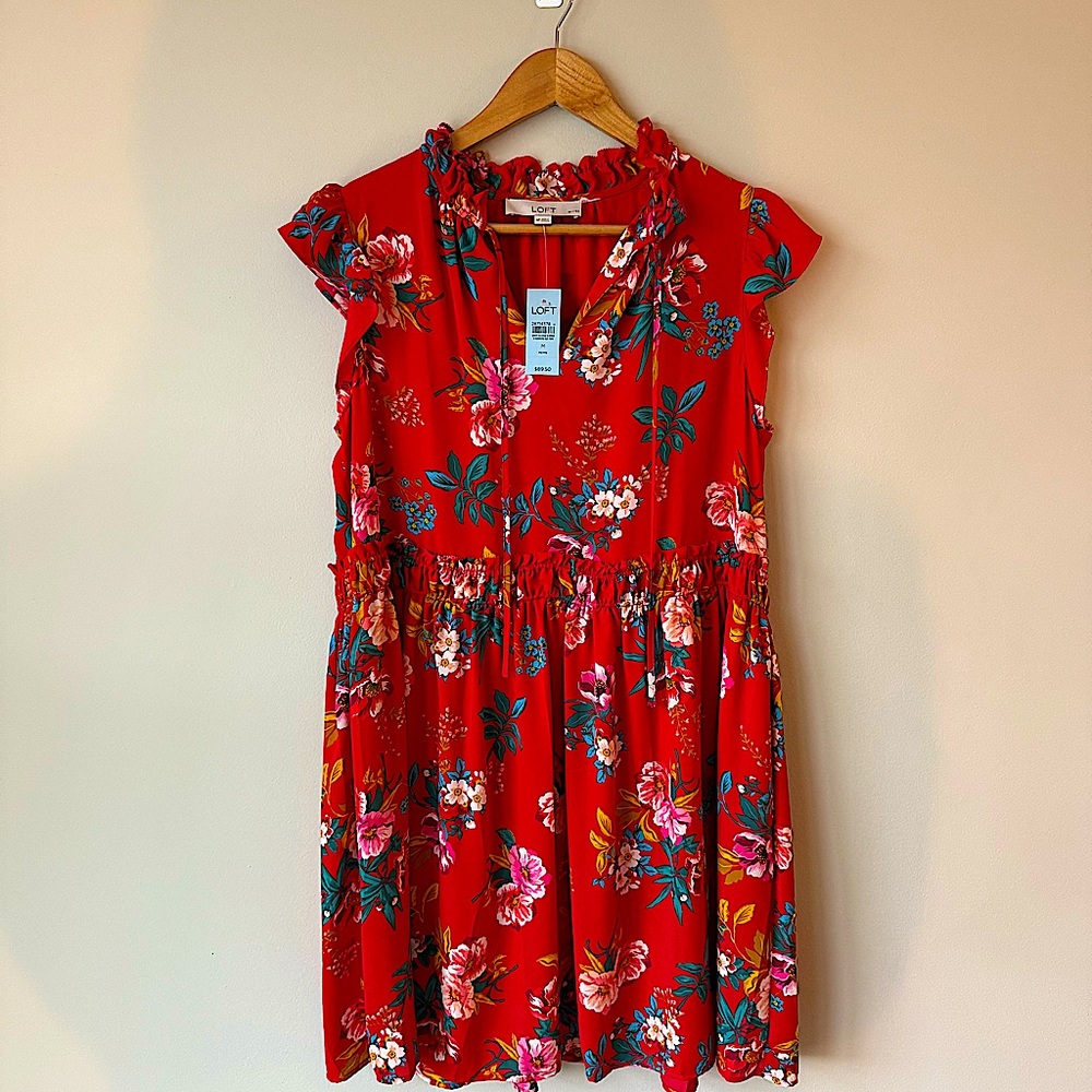 LOFT Floral Dress with Ruffle Details NWT